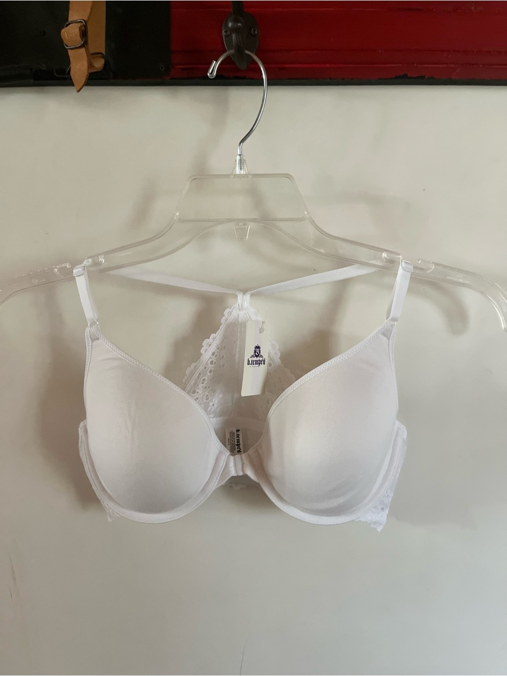 Wacoal White Lace Racerback Bra, front clasp